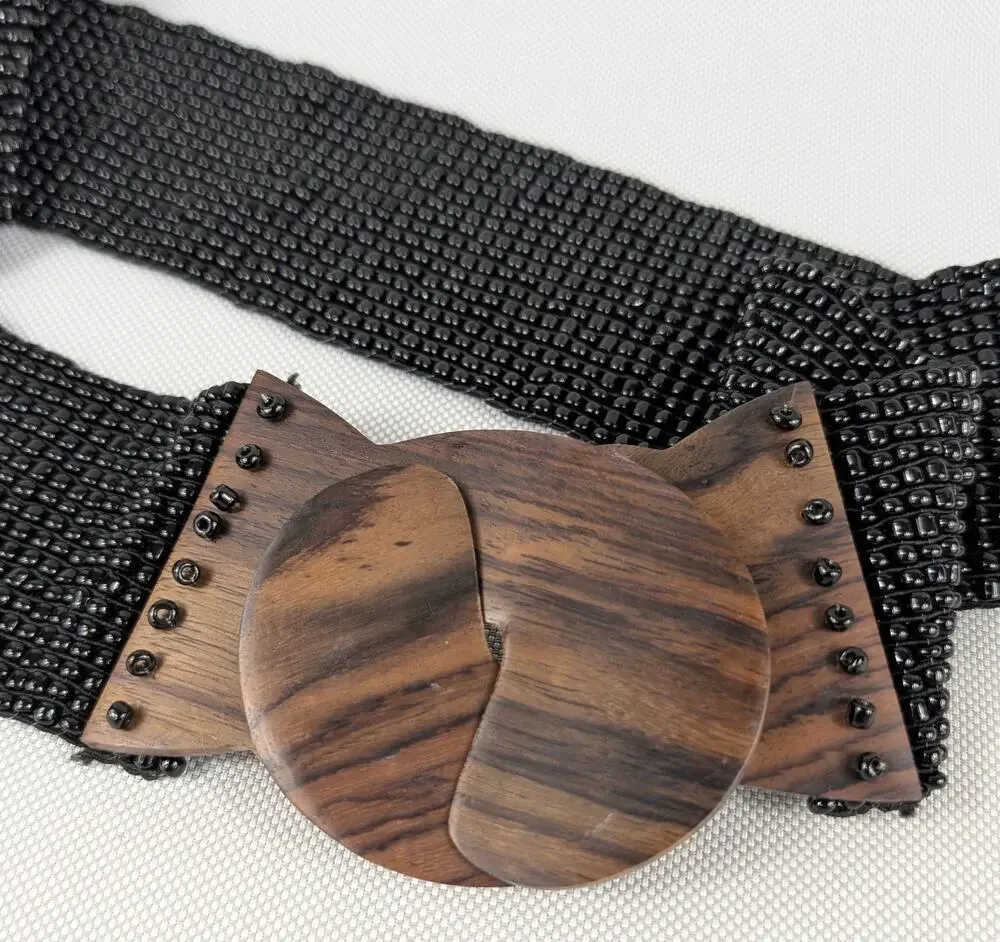 Bali Collection Seed Glass Bead Stretch BELT with Wooden Buckle Clasp | Y2K